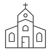 Church thin line icon, Christmas concept, religious temple sign on white background, house of god icon in outline style for mobile concept and web design. Vector graphics.