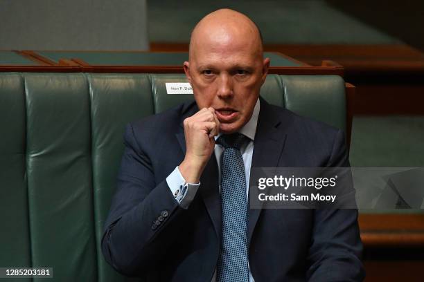 Minister for Home Affairs Peter Dutton during Question Time in the House of Representatives at Parliament House on November 12, 2020 in Canberra,...