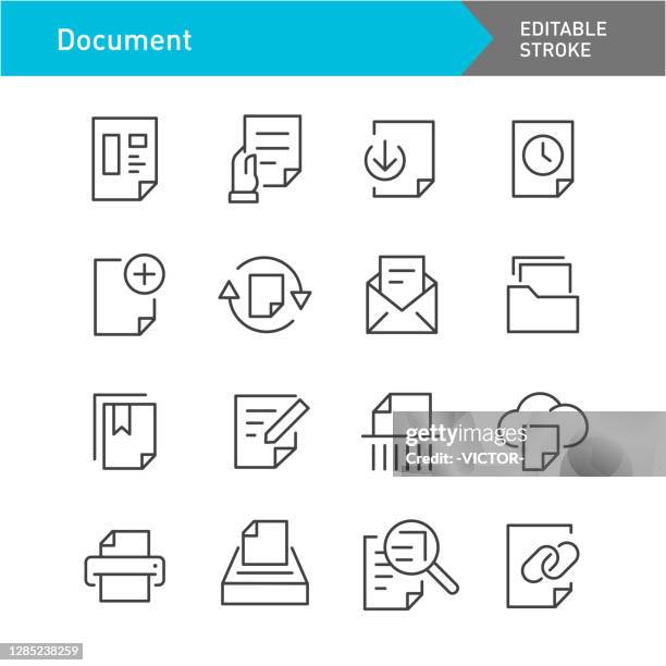 ilustraciones, imágenes clip art, dibujos animados e iconos de stock de iconos de documento - serie de líneas - trazo editable - sujetapapeles
