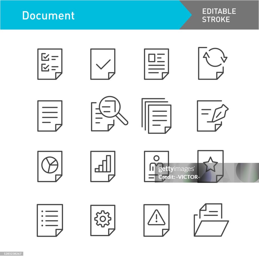 Conjunto de ícones de documentos - Série de linhas - Traçado Editável