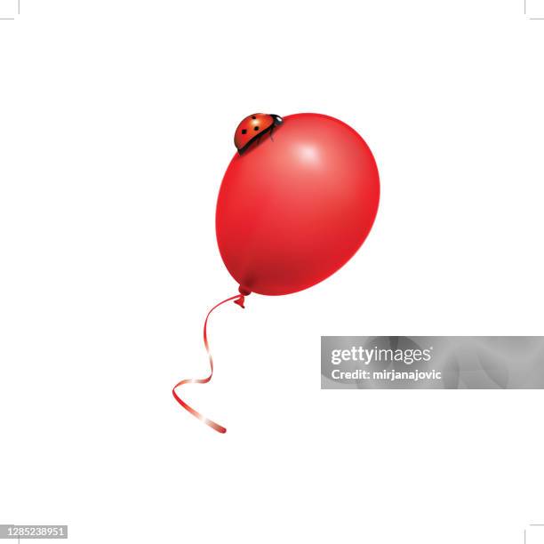 ilustraciones, imágenes clip art, dibujos animados e iconos de stock de mariquita en un globo rojo - globo rojo