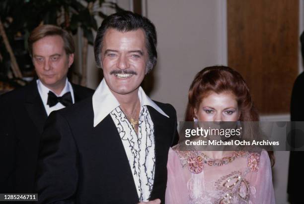 American actor Robert Goulet and his wife, Yugoslavian-born writer and artist Vera Novak during 40th Annual Golden Globe Awards, held at the Beverly...