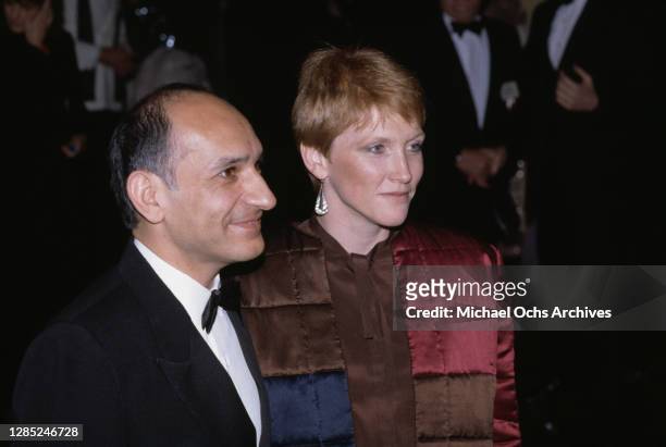 British actor Ben Kingsley and his wife, British theatre director Alison Sutcliffe attend the 40th Annual Golden Globe Awards, held at the Beverly...