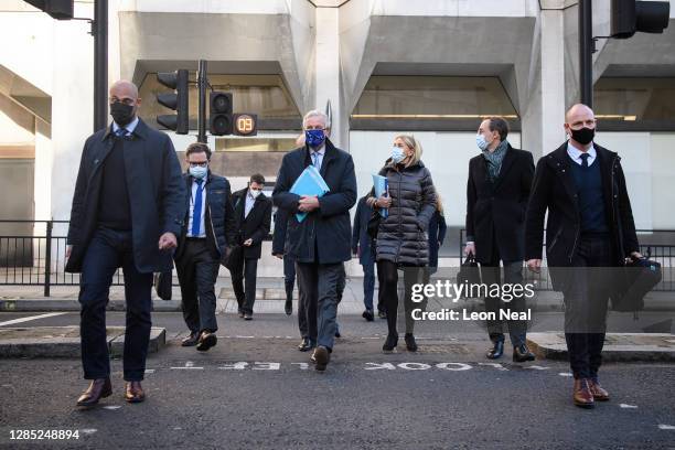 The EU Chief Negotiator Michel Barnier walks from his hotel ahead of talks on November 12, 2020 in London, England. The Brexit transition period is...