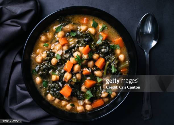 vegan chickpeas soup, potaje - stew stock pictures, royalty-free photos & images