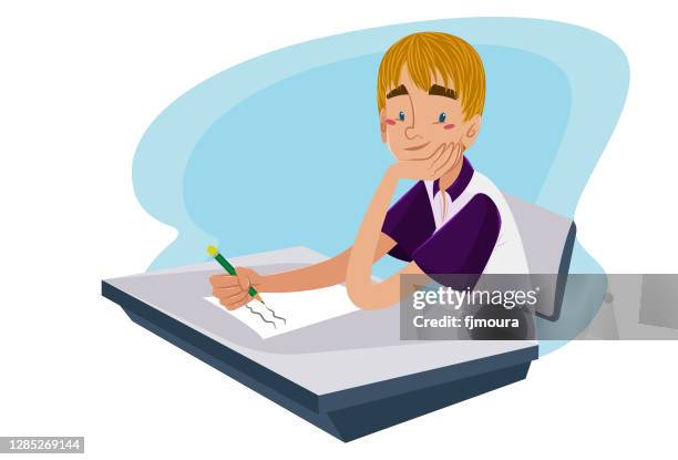 student taking an exam in the classroom - estudante stock illustrations