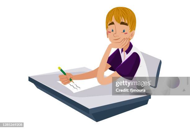 student taking an exam in the classroom - estudante stock illustrations