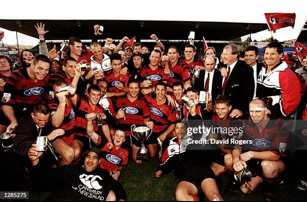 Canterbury Crusaders celebrate victory over Auckland Blues in the Super 12 Final at Eden Park in Auckland, New Zealand. Canterbury won 20-13. \...