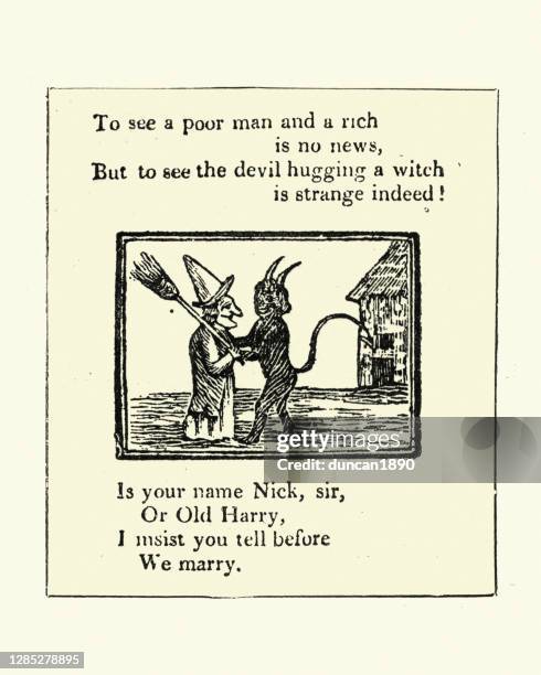 witch hugging the devil - witch stock illustrations