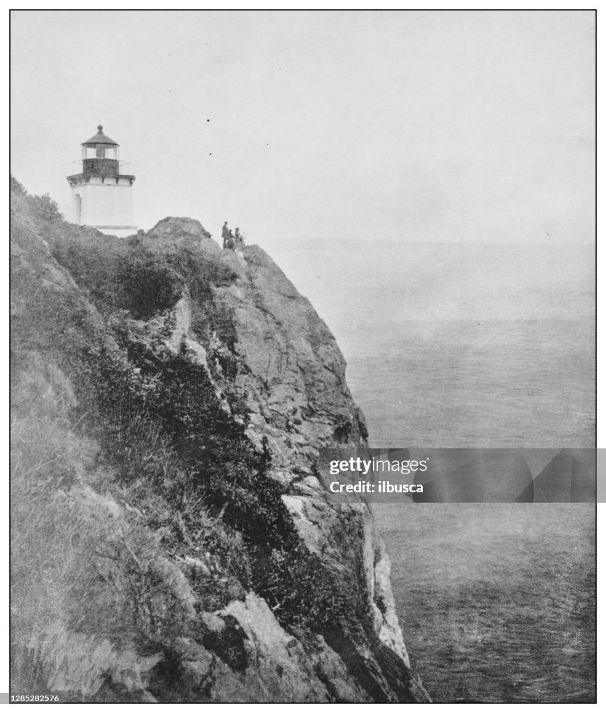 Antique black and white photo of the United States: Cliffs of the Pacific Shore