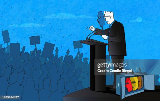 stockillustraties, clipart, cartoons en iconen met politicus en maskers - hypocrisy