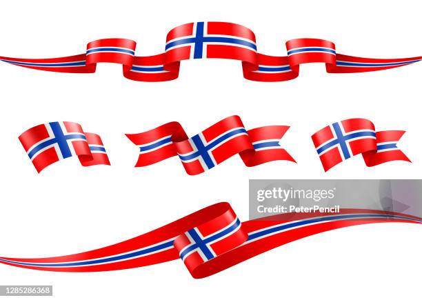 stockillustraties, clipart, cartoons en iconen met noorwegen flag ribbon set - vector stock illustratie - flag