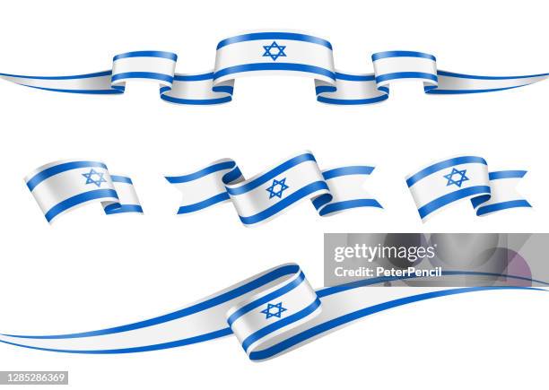 stockillustraties, clipart, cartoons en iconen met israël vlag lint set - vector stock illustratie - israëlische vlag