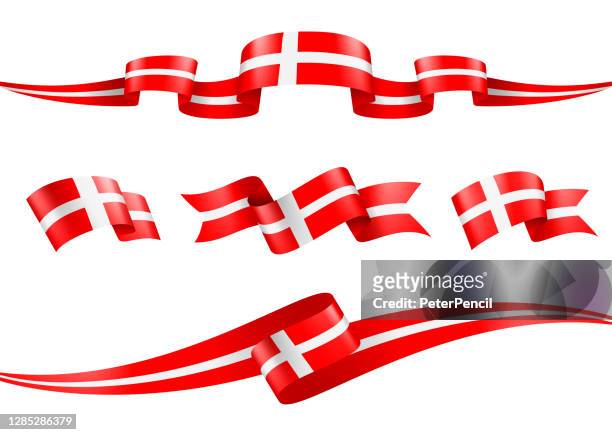 denmark flag ribbon set - vector stock illustration - danish flag stock illustrations