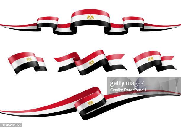 ägypten flagge band set - vektor stock illustration - ägyptische flagge stock-grafiken, -clipart, -cartoons und -symbole