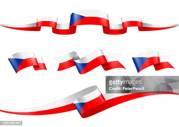 czech republic flag ribbon set - vector stock illustration - czech republic flag stock illustrations