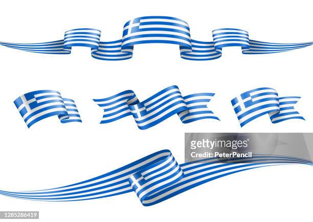 greece flag ribbon set - vector stock illustration - greek flag stock illustrations