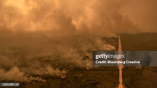 fires in the brazilian wetlands - pantanal wetlands foto e immagini stock
