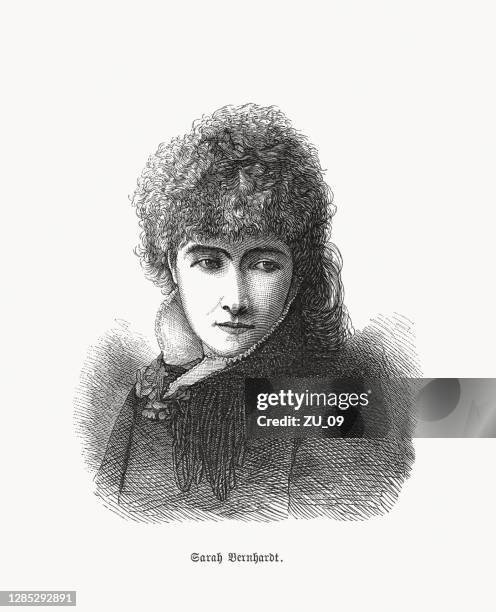 sarah bernhardt (1844-1923), french actress, wood engraving, published in 1893 - actress stock illustrations