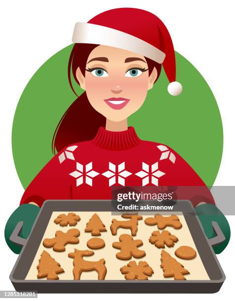 christmas fresh baked cookies - baking sheet stock illustrations