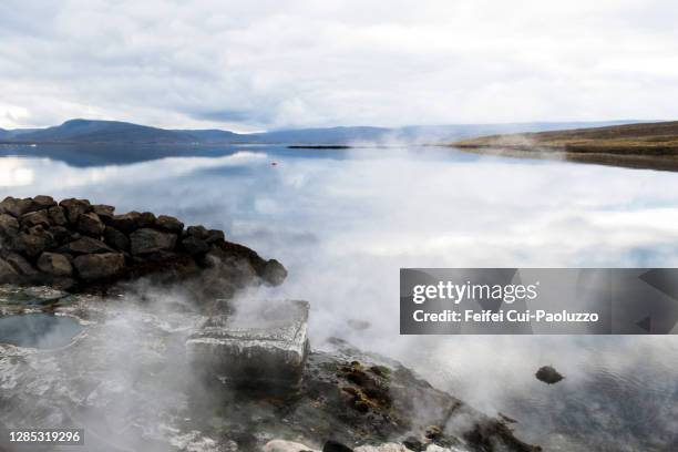 hot spring at coast of dramgsnes, iceland - bollente foto e immagini stock