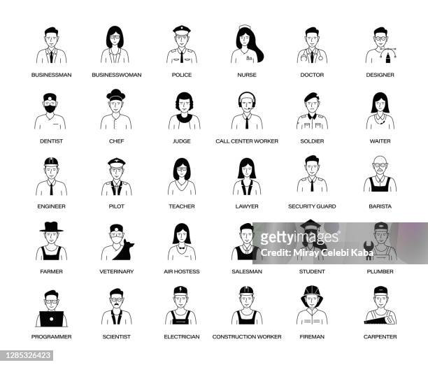 business people and occupations line icon set - occupation avatar stock illustrations
