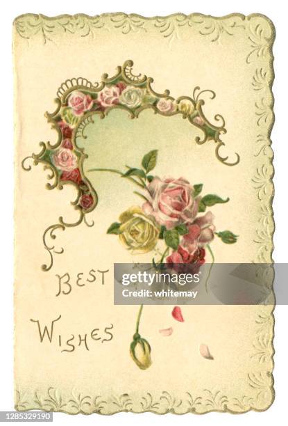 victorian 'best wishes' card with scalloped edge, 1899 - flower birthday card stock illustrations