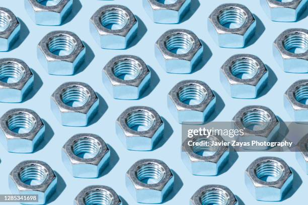 many nuts on blue background - zusammengehören stock-fotos und bilder