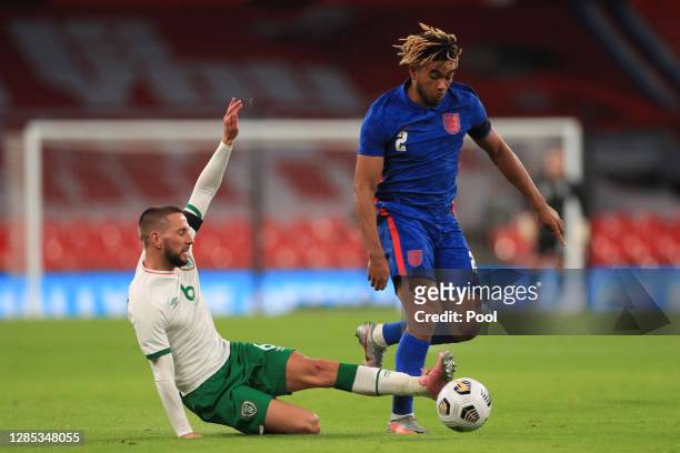 Conor Hourihane of Republic of Ireland challenges Reece James of England during the international friendly match between England and the Republic of...
