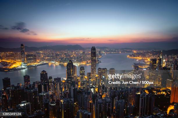 sunrise at victoria peak,hong kong - hongkong stock pictures, royalty-free photos & images