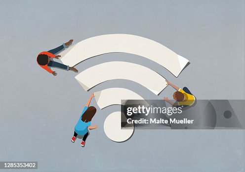 People assembling wifi symbol People assembling wifi symbol