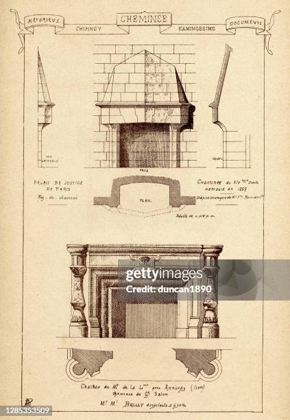 architecture, fireplace mantel, mantelpiece, chimneypiece, architectural feature, art print - log fire stock illustrations