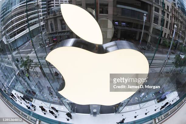 Customers at the Apple Store on George Street on November 13, 2020 in Sydney, Australia. The new iPhone 12 Pro Max and iPhone 12 Mini went on sale at...