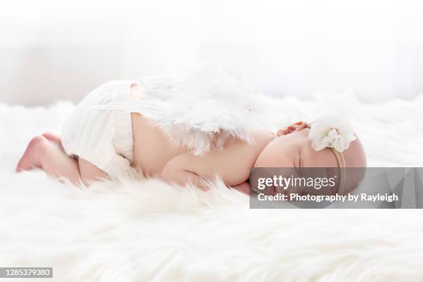 a newborn baby dressed as an angel - baby angel fotografías e imágenes de stock