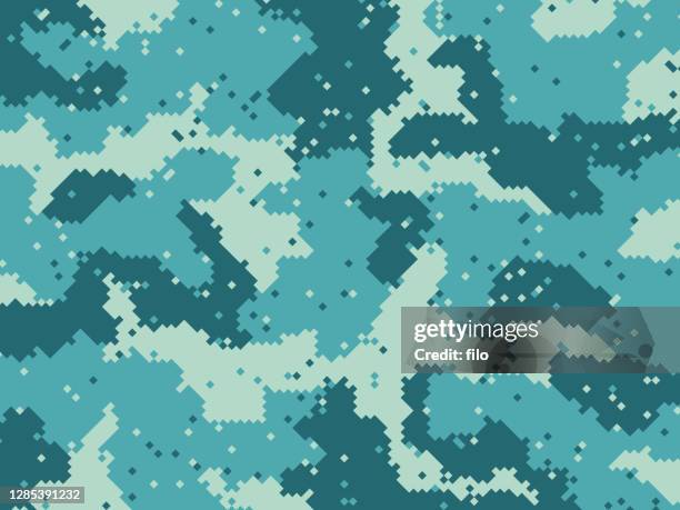 military digital pixel camouflage background pattern - camouflage blue stock illustrations