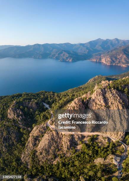 calanche (calanques) of piana, gulf of girolata, corsica island, france - corsica france stock pictures, royalty-free photos & images