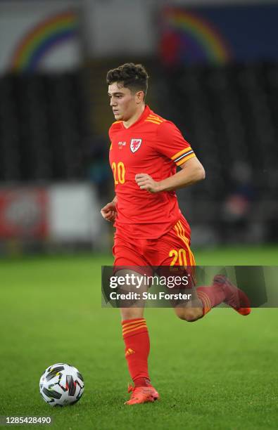 Wales player Daniel James in action during the international friendly match between Wales and the USA at Liberty Stadium on November 12, 2020 in...