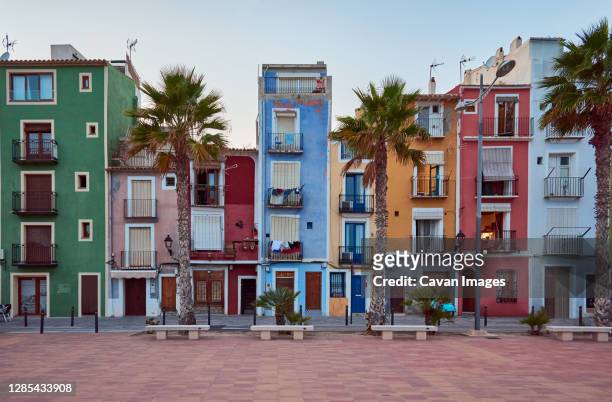 villajoyosa's colorful houses from alicante, spain - alicante street stock pictures, royalty-free photos & images