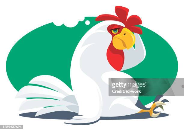 疲れた雄鶏が座って考えている - funny rooster点のイラスト素材／クリップアート素材／マンガ素材／アイコン素材