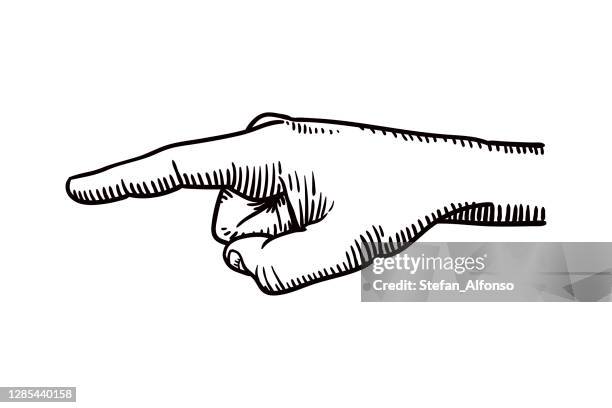 ilustraciones, imágenes clip art, dibujos animados e iconos de stock de dibujo vectorial de una mano con el dedo índice extendido - dedo