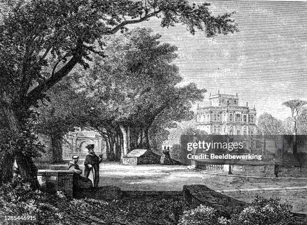 the villa doria pamphili is a seventeenth-century villa landscaped public park in rome, italy. - 1871 stock illustrations