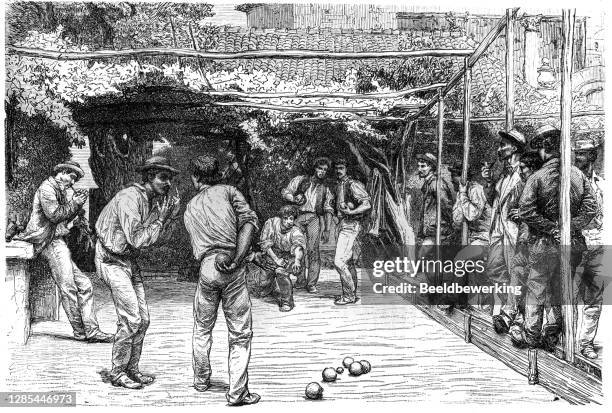 game of balls or pétanque - petanque stock illustrations