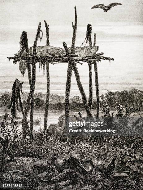 cremation on waterfront - wrapped in a blanket stock illustrations