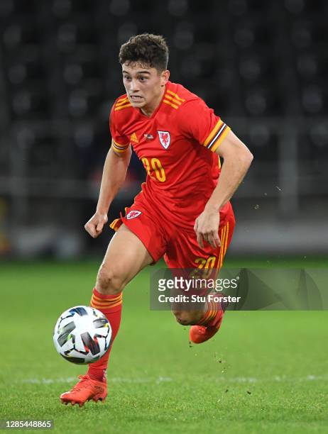 Wales player Daniel James in action during the international friendly match between Wales and the USA at Liberty Stadium on November 12, 2020 in...