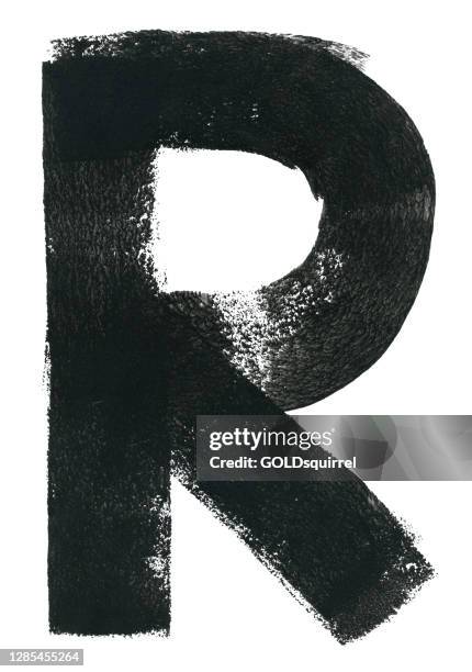 capital letter r - hand painted vector illustration with one big isolated object in the middle of white watercolor paper background - natural uneven imperfect irregular traces of a paint sponge with amazing textured effect - graphic design template - letter r stock illustrations