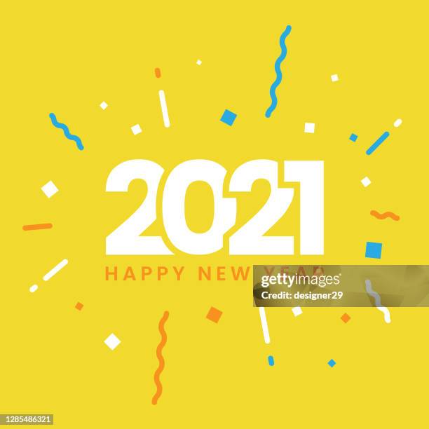 stockillustraties, clipart, cartoons en iconen met gelukkig nieuwjaar 2021 flat design. - confetti