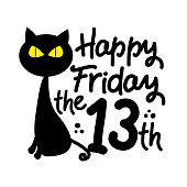 Happy Friday the 13th - black cat cartoon vector illustration