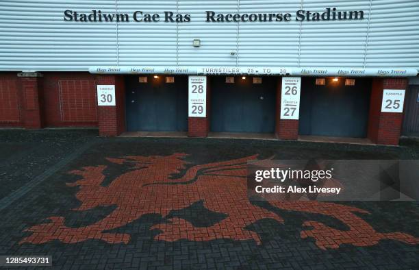 General view outside the stadium prior to the UEFA Euro Under 21 Qualifier match between Wales and Moldova at the Racecourse Ground on November 13,...