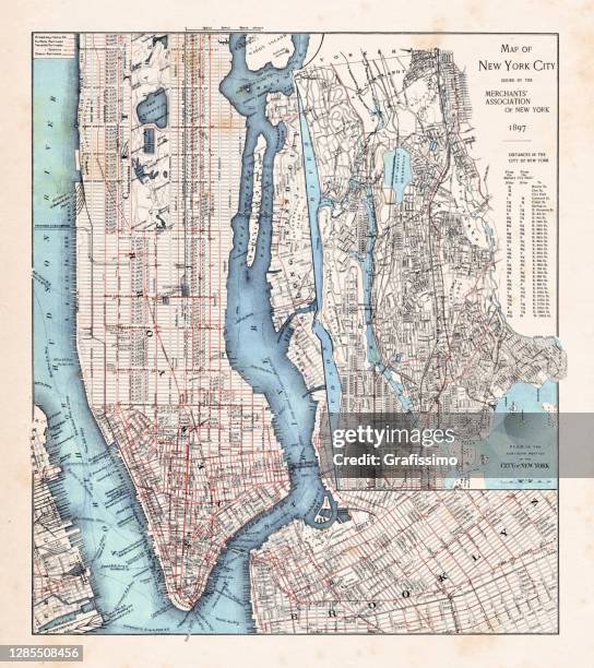 ニューヨーク市地図 とマンハッタン 1897 - new york city map点のイラスト素材／クリップアート素材／マンガ素材／アイコン素材