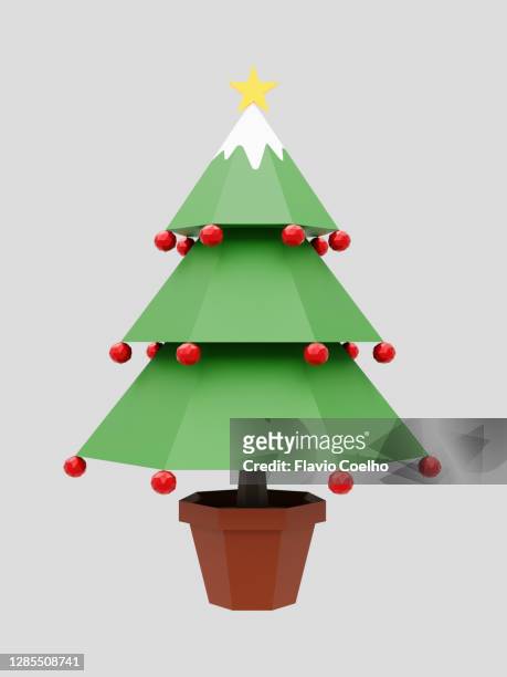 christmas tree low poly on white background illustration - polygon illustration christmas stockfoto's en -beelden